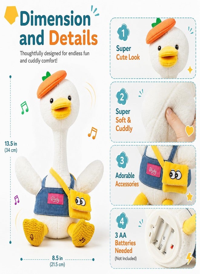 TUZT Dancing Talking Duck Toy, Stuffed Animal Baby Toy Singing Recording Repeats What You Say, Musical Interactive Fluffy Duck Toy Gifts for Toddlers Kids 3 4 5 Years Old - Image 4