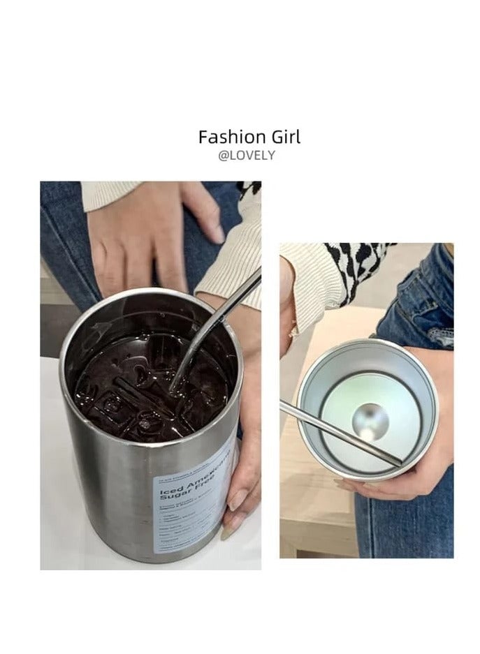 Liying 500ml Stainless Steel Coffee Tumbler with Straw and Lid Sealed Carry on, Iced Coffee Cup, Leak-Proof Tumbler Cup, Reusable Smoothie Mugs for Cold & Hot Drinks, Coffee, Tea (Grey)  - Image 2