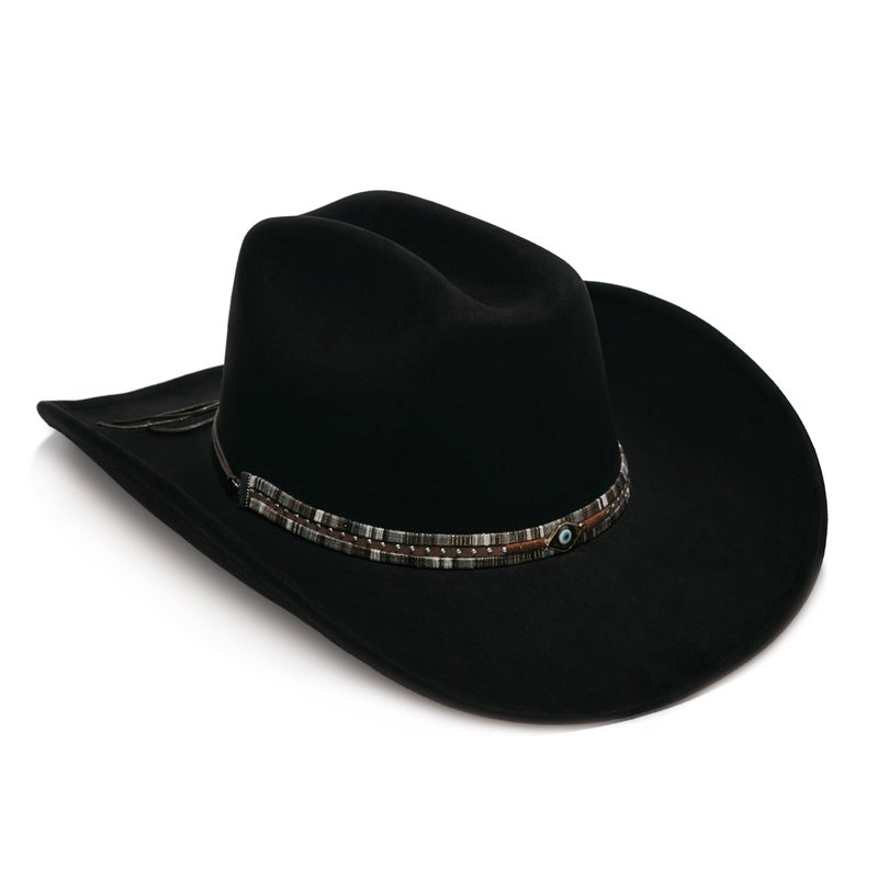 YOUBADU Faux Suede Felt Western Cowboy Hat for Women or Men, Wide Brim, Rivet Strap (US, Alpha, One Size, Medium, Crown Black Eye) - Image 1