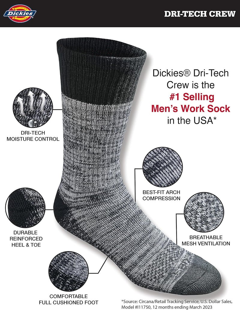 Dickies Men's Dri-Tech Essential Moisture Control Crew Socks, Available in M-XXL (6, 12 Pairs) - Image 2