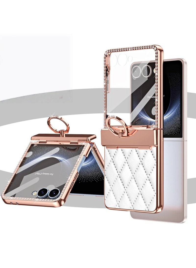 general Samsung Galaxy Z Flip7 Folding Screen Exclusive! Small perfume style electroplated finger ring full wrap hinge anti-drop phone case, light luxury fashion and hardcore protection - Image 1