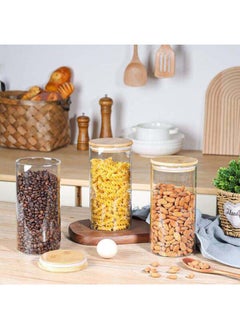 Mash 1000ml Round Glass Jar with Bamboo Lid, Kitchen Food Storage Containers Airtight Lids Cereals Canisters Jars for Pasta Spaghetti Tea Coffee Beans Candy Cookies Snacks Spice Multiuse  - Image 2