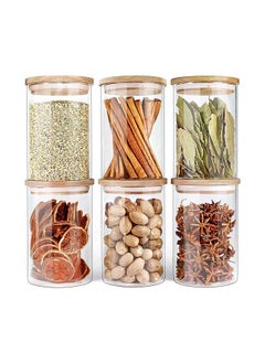 Mash 1000ml Round Glass Jar with Bamboo Lid, Kitchen Food Storage Containers Airtight Lids Cereals Canisters Jars for Pasta Spaghetti Tea Coffee Beans Candy Cookies Snacks Spice Multiuse  - Image 1