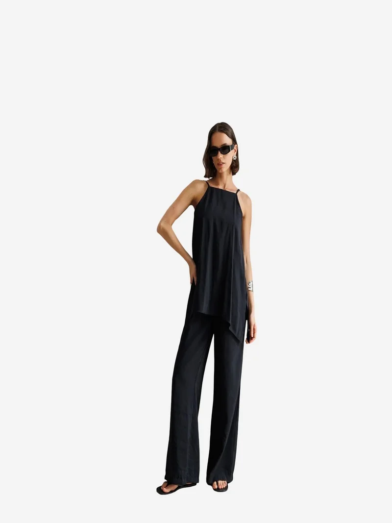 Mixray Black MIXRAY Wide-Leg Halter Jumpsuit for Women | Best Price UAE