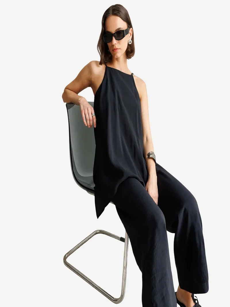 Mixray Black MIXRAY Wide-Leg Halter Jumpsuit for Women | Best Price UAE