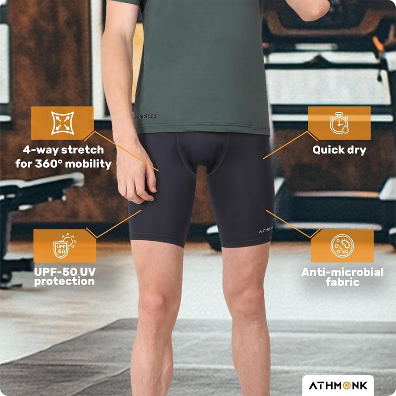 Athmonk 4-Way Lycra Compression Shorts for Men | Tight Skin Fit, Non Padded | Cycling Running Workout Gym Cricket Football Sports | Tummy Tuck Recovery Muscle Support | Quick Dry Anti-Chafe - Image 4