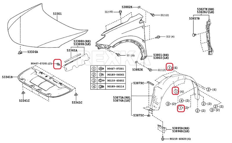 Rexka 20pcs Engine Splash Shield Fender Liner Trunk Lid Trim Under Cover Push-in Style Retainer Clip 90467-07201 for Toyota Lexus 4Runner Avalon Camry Corolla Highlander Matrix RAV4 Sequoia Tundra - Image 5