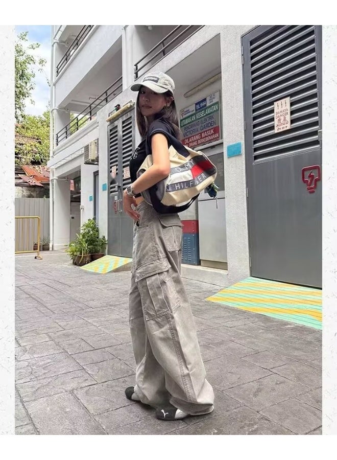 Madam Uniq Ladies' Gray American High Street Wide Pocket Cargo Pants - Image 3