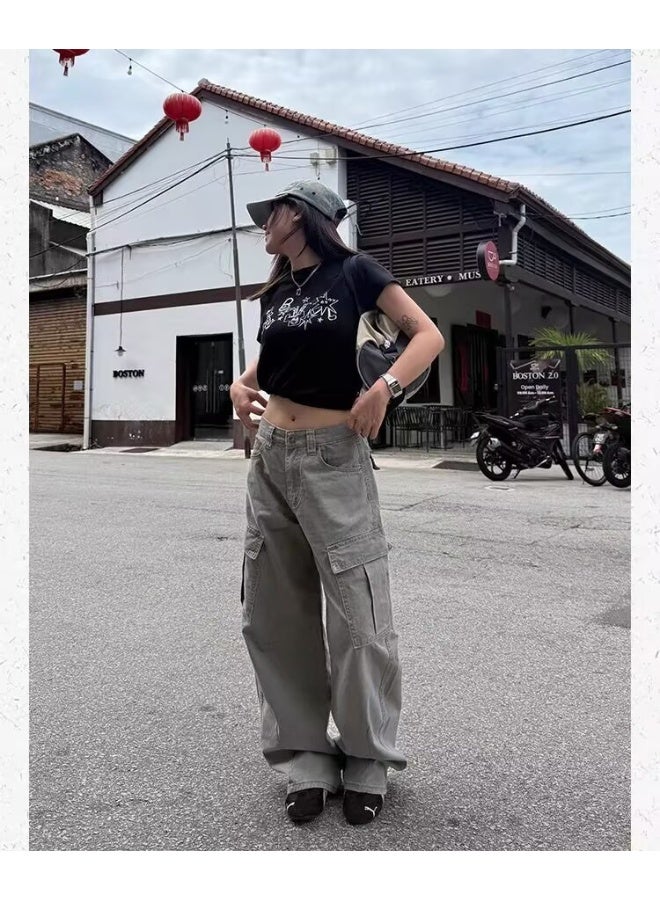 Madam Uniq Ladies' Gray American High Street Wide Pocket Cargo Pants - Image 4
