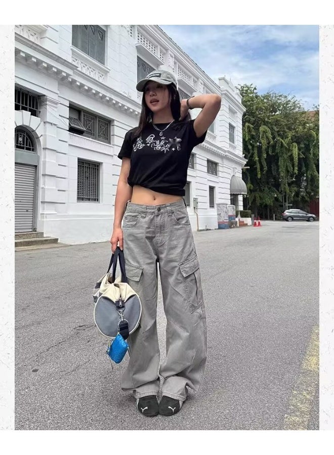 Madam Uniq Ladies' Gray American High Street Wide Pocket Cargo Pants - Image 1