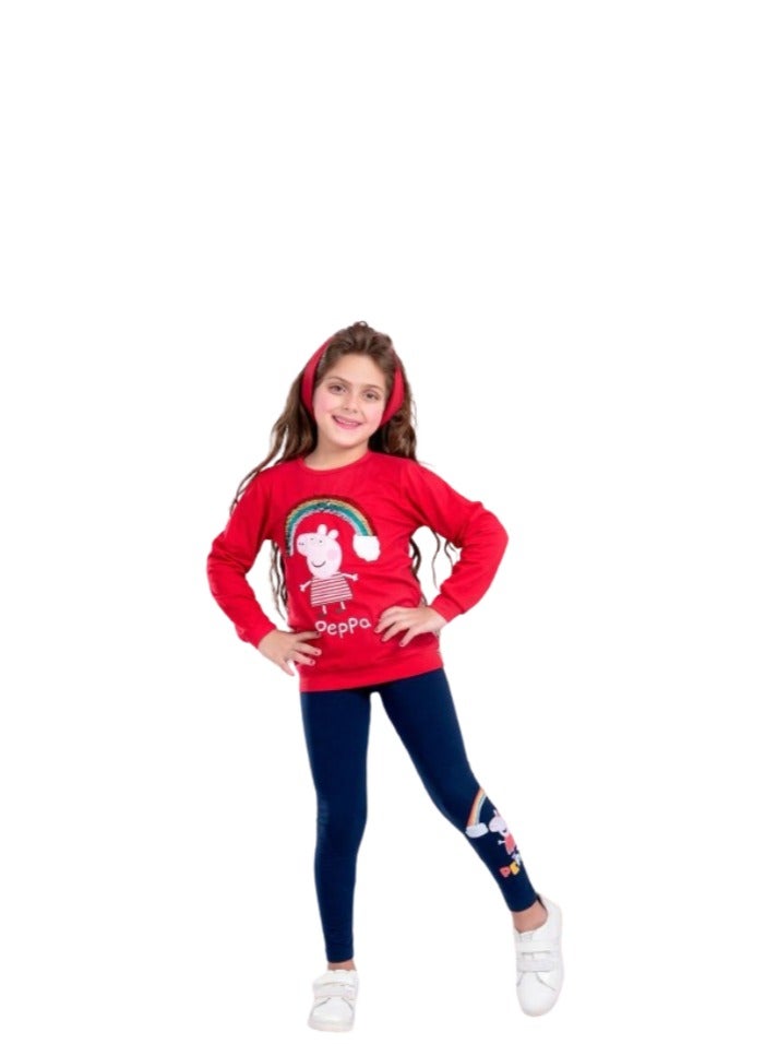 Girls set, red T-shirt and blue pants