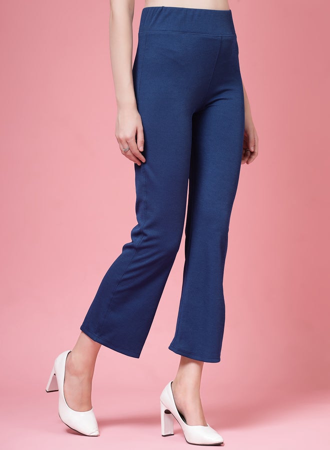 PAUSE PAUSE Women Navy Blue Solid Wide Waistband Flared Pants - Image 3