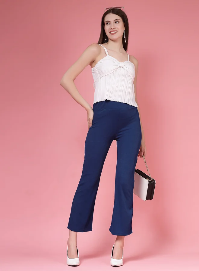PAUSE PAUSE Women Navy Blue Solid Wide Waistband Flared Pants