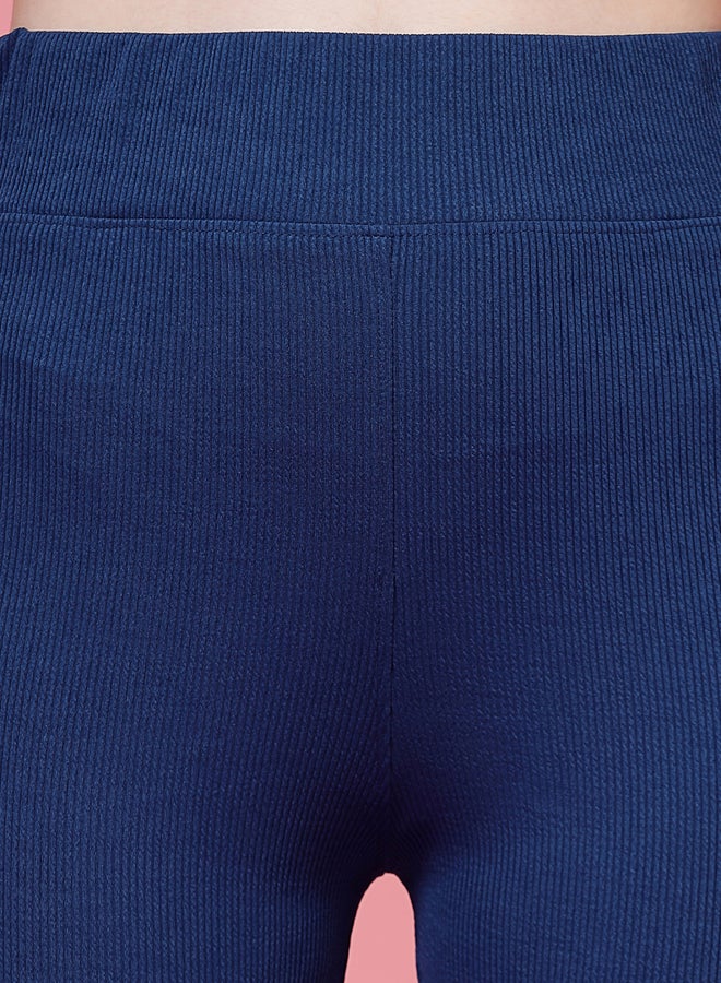 PAUSE PAUSE Women Navy Blue Solid Wide Waistband Flared Pants - Image 5