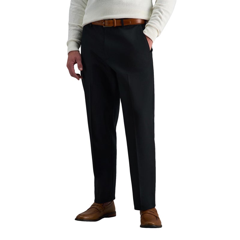 Haggar mens Premium No Iron Khaki Classic Fit Expandable Waist Flat Front Pant, Black, 36x30 - Image 1