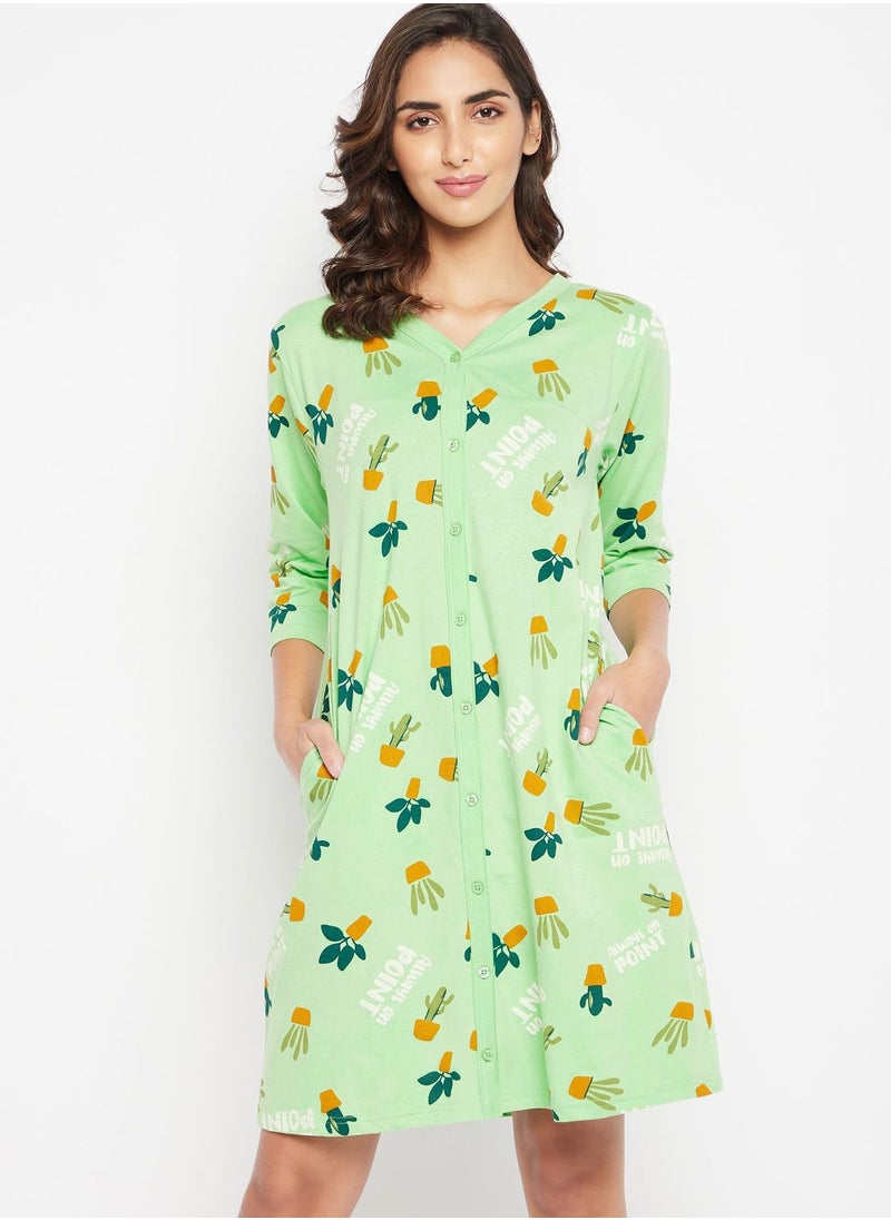 Clovia - Pocket Detail Button Down Nightdress - Image 1
