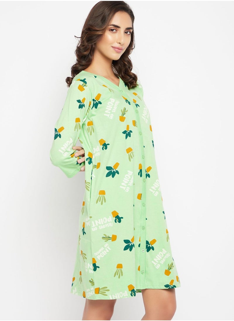 Clovia - Pocket Detail Button Down Nightdress - Image 1