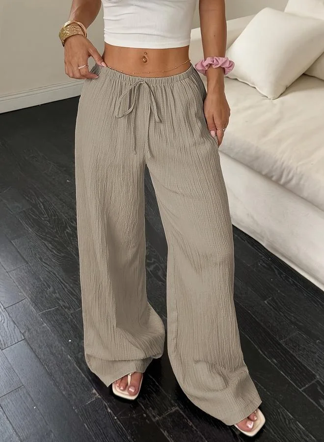تايك تو Beige Textured Wide Leg Pants