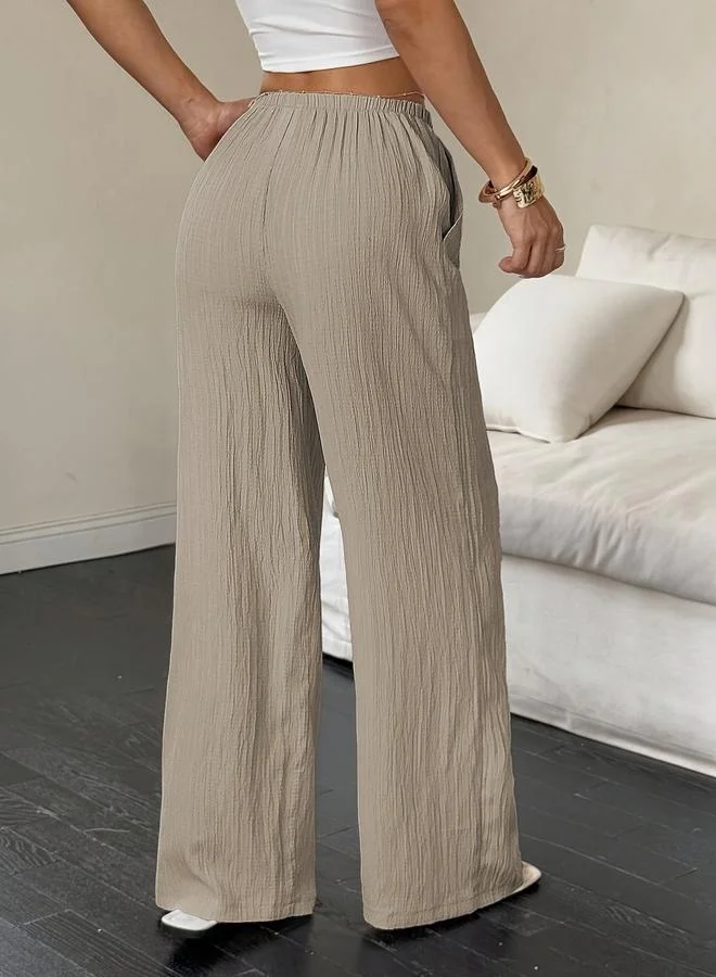 تايك تو Beige Textured Wide Leg Pants