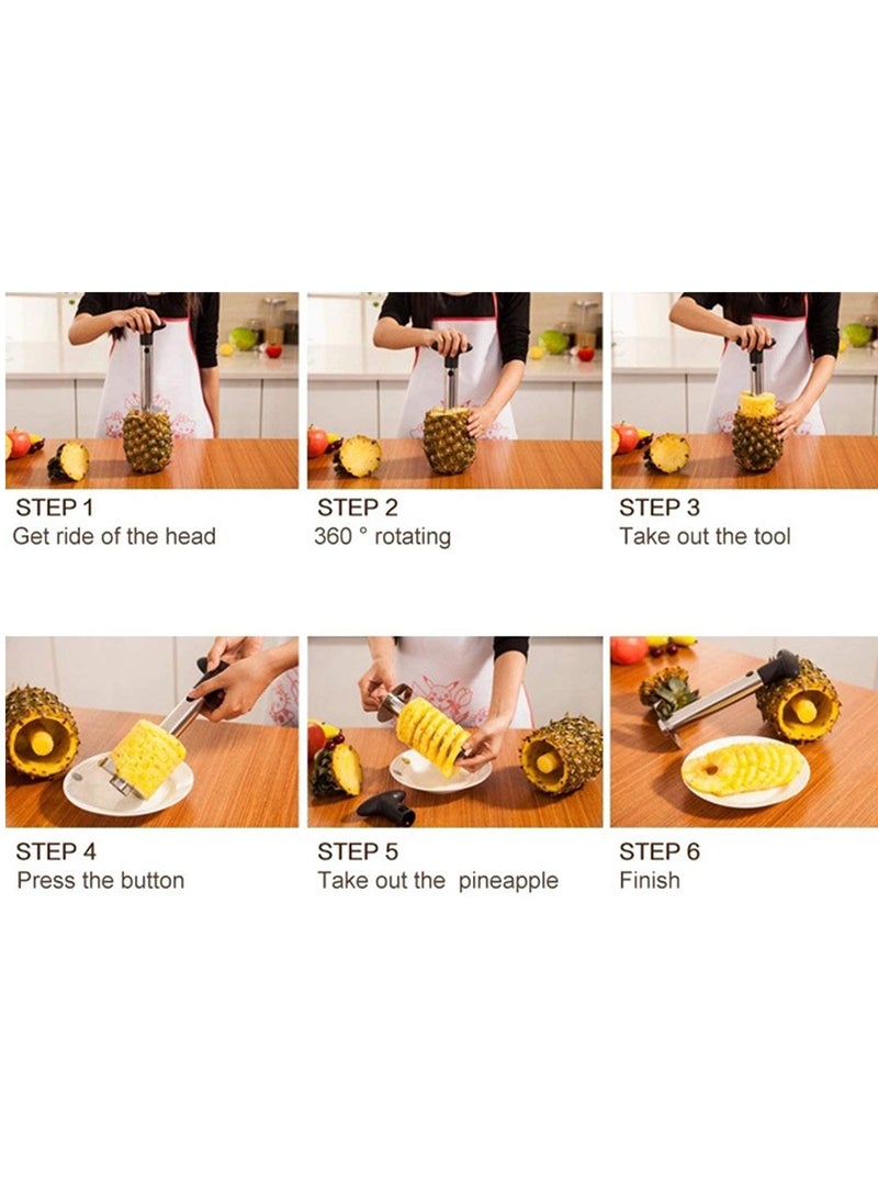 Pineapple Core Remover Tool, Stainless Steel Slicer Tool with Sharp Blade Diced Fruit Rings All in One Pineapple Tool Peeler Slicer Cut for Home Kitchen