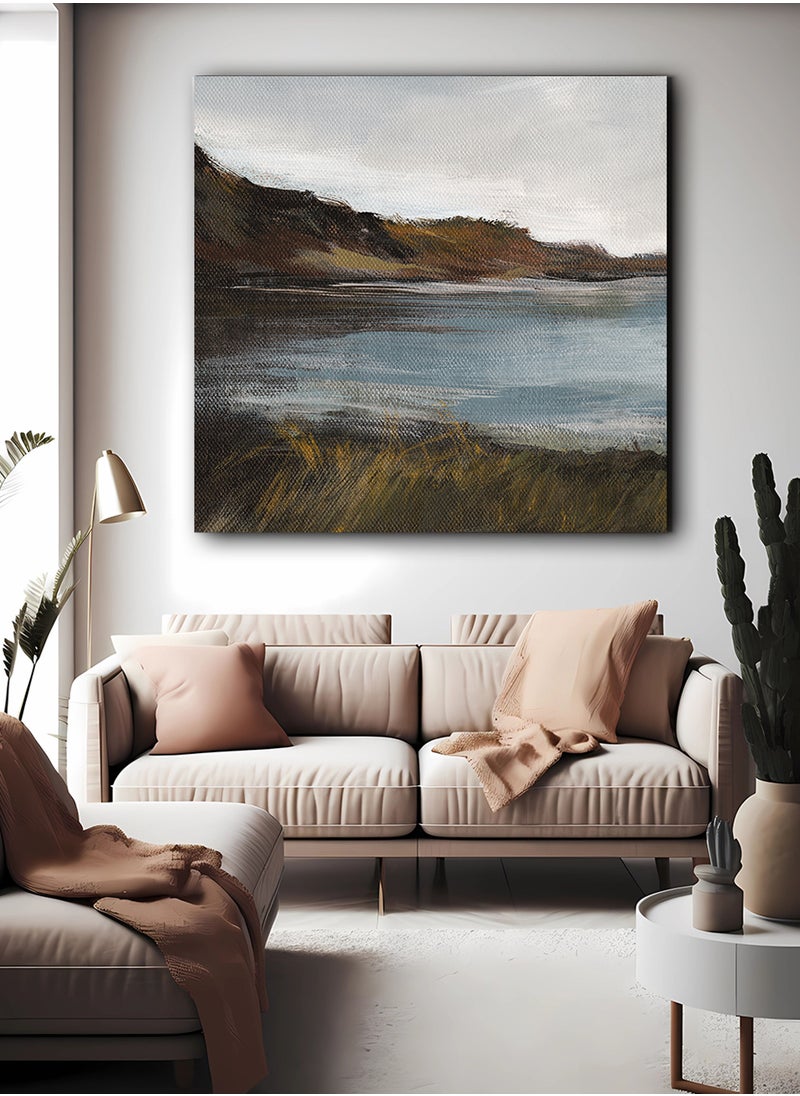 LOWHA - Square Canvas Wall Art Stretched Over Wooden Frame with Autumn Landscape Abstract Painting - Image 1