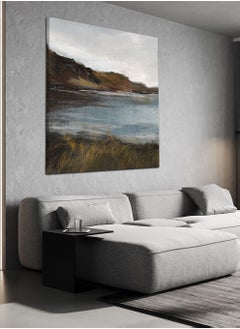 Square Canvas Wall Art Stretched Over Wooden Frame with Autumn Landscape Abstract Painting
