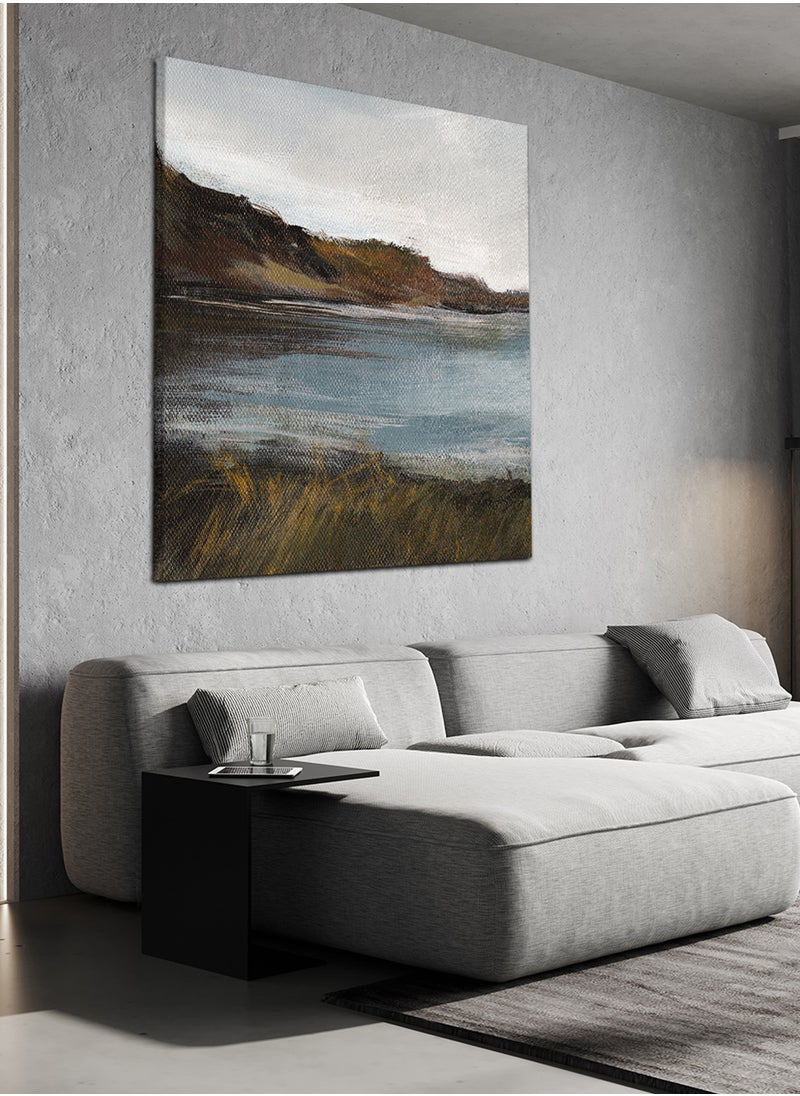 LOWHA - Square Canvas Wall Art Stretched Over Wooden Frame with Autumn Landscape Abstract Painting - Image 1