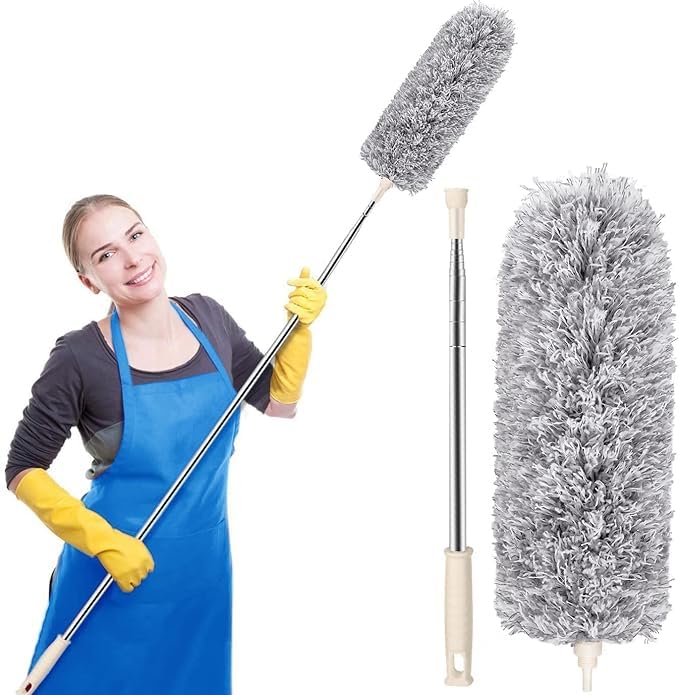 Tirth shop Microfiber Duster for Cleaning with Extension PoleStainless Steel Extra Long 100 inches with Bendable Head Extendable Duster for Cleaning High Ceiling Fan Cars pack of 1 - Image 1