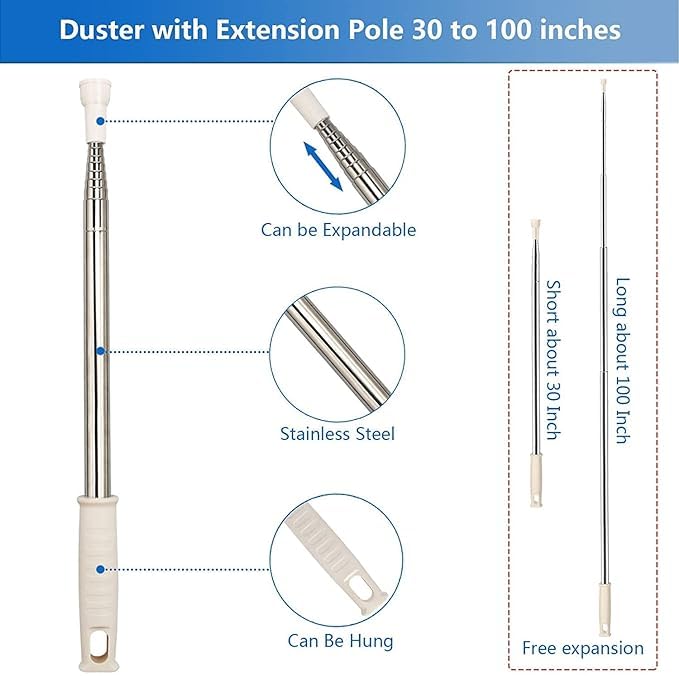Tirth shop Microfiber Duster for Cleaning with Extension PoleStainless Steel Extra Long 100 inches with Bendable Head Extendable Duster for Cleaning High Ceiling Fan Cars pack of 1 - Image 5