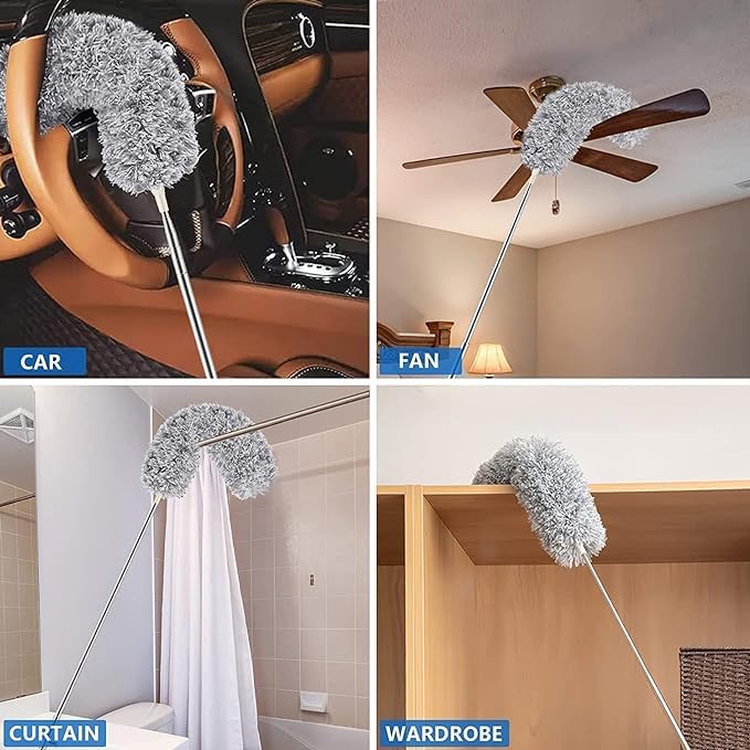 Tirth shop Microfiber Duster for Cleaning with Extension PoleStainless Steel Extra Long 100 inches with Bendable Head Extendable Duster for Cleaning High Ceiling Fan Cars pack of 1 - Image 2