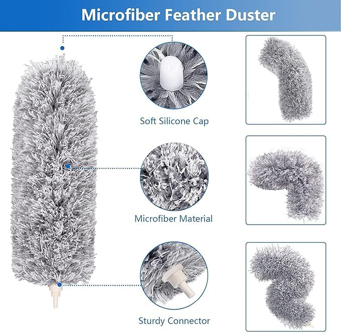 Tirth shop Microfiber Duster for Cleaning with Extension PoleStainless Steel Extra Long 100 inches with Bendable Head Extendable Duster for Cleaning High Ceiling Fan Cars pack of 1 - Image 3