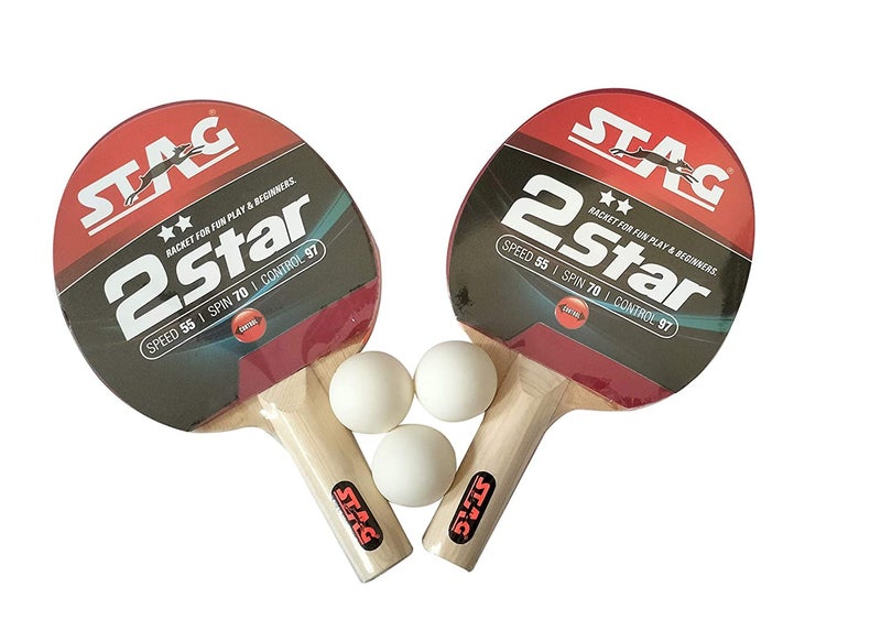 STAG مجموعة لعب تنس الطاولة 2 نجوم مع كرة بيضاء - مجموعة تنس الطاولة الاحترافية (T.T) - تشمل مضارب تنس الطاولة وكريات T.T | مجموعة مضرب بينغ بونغ الشاملة - ملحقات لعبة الطاولة - Image 2