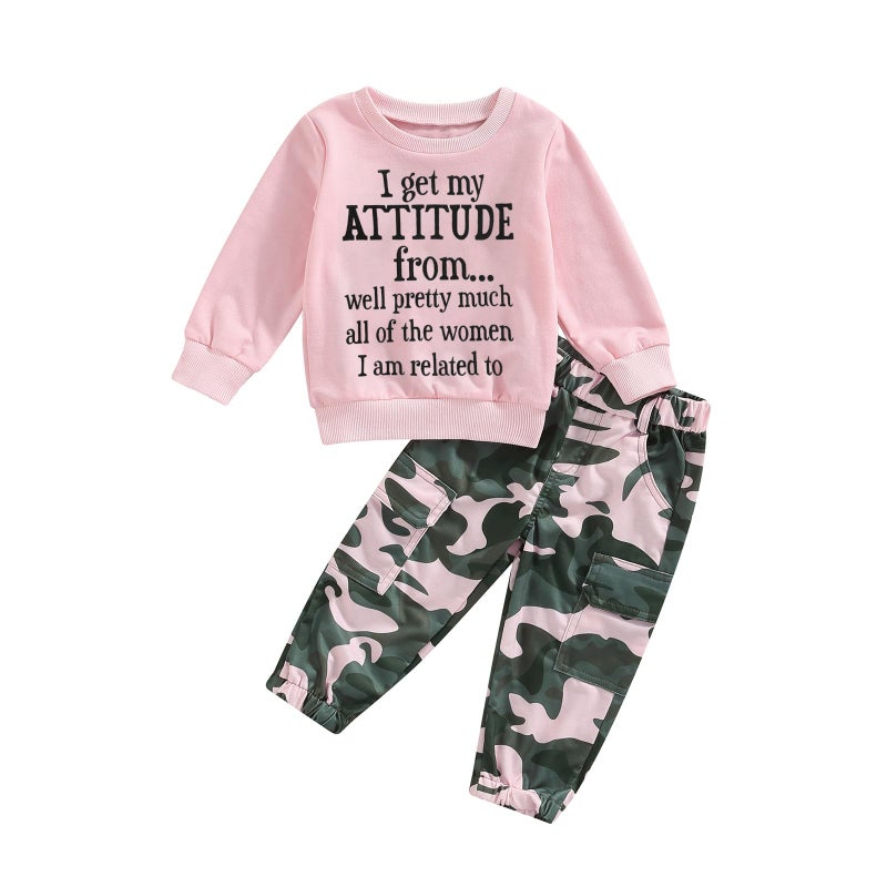 Fernvia Toddler Girls Clothes 2T 3T 4T 5T Fall Outfits Baby Pullover Sweatshirt & Camouflage Pants Set Kids Winter Sweatsuit - Image 1