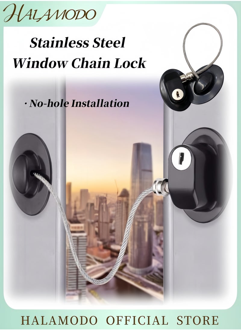HALAMODO - Stainless Steel Window Chain Lock Window Door Lock Restrictors Child Safety Security Chain Lock Strong Adhesive No Drilling Chain Lock  Anti Theft Lock with Key for Fridge & Washer & Cabinet & Window - Image 1