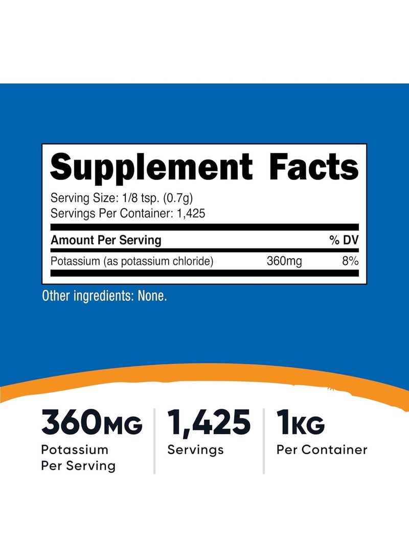 Nutricost بودرة كلوريد البوتاسيوم 1 كجم - خالية من الجلوتين، غير معدلة وراثيًا - Image 2