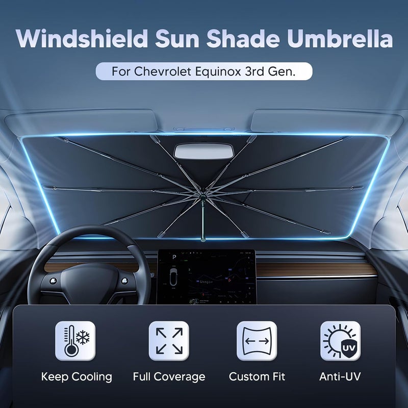 Autorder Windshield Sun Shade Umbrella for 2018-2024 Chevy Chevrolet Equinox Accessories,Upgraded Ice Crystal Material,Easy Setup Umbrella Sunshade for Car Windshield,100% Sun Blocking - Image 2