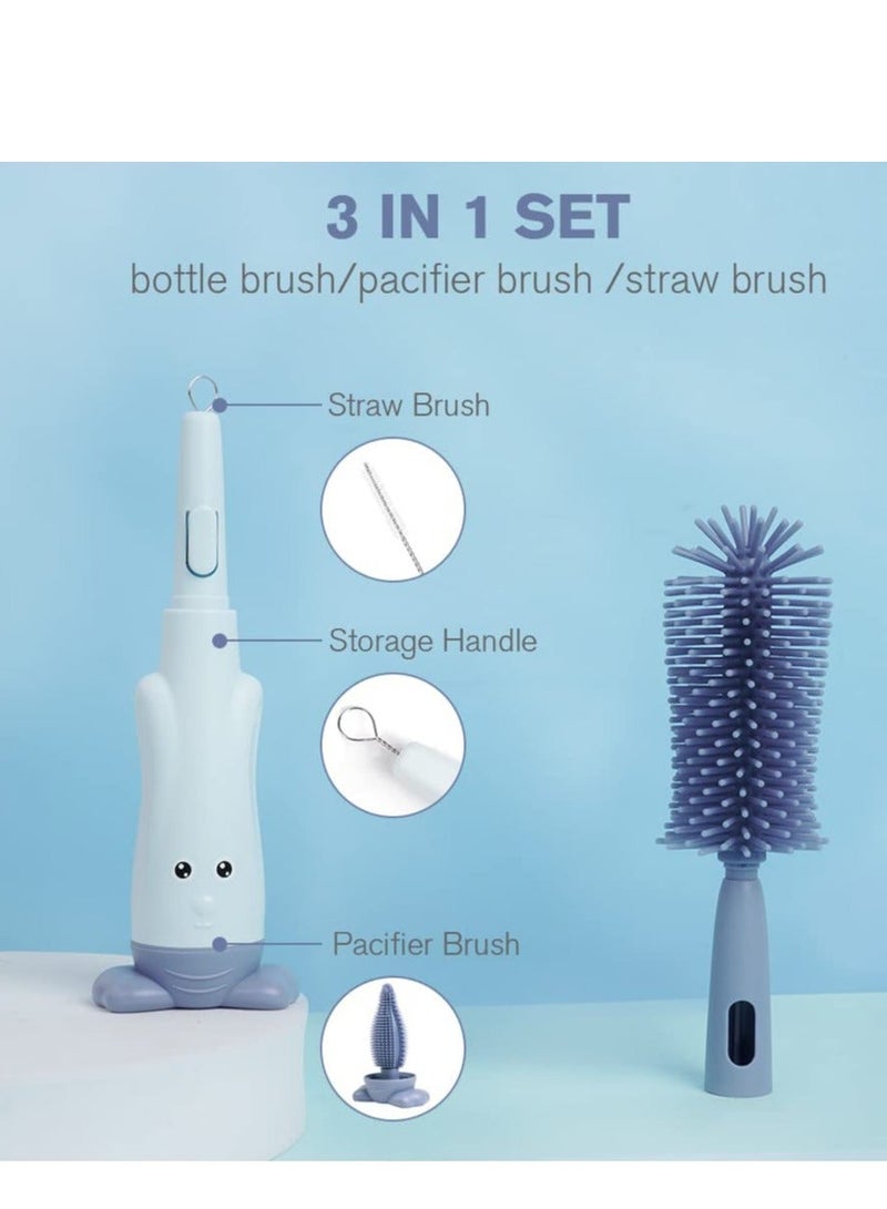 Baby Bottle Brush, 3 in 1 Cleaning Feeding Nipple Mini Cleaner, Silicone Brush for Water Bottles Glass Cup Thermoses - Image 2