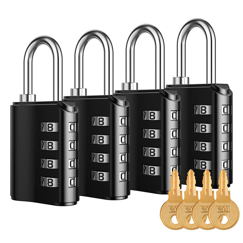 KeeKit Combination Lock Resettable 4 Digit Combination Padlock with Keys Waterproof Gate Lock for Locker Fence Case Gym School and Employee Locker Toolbox 4 Pack Black