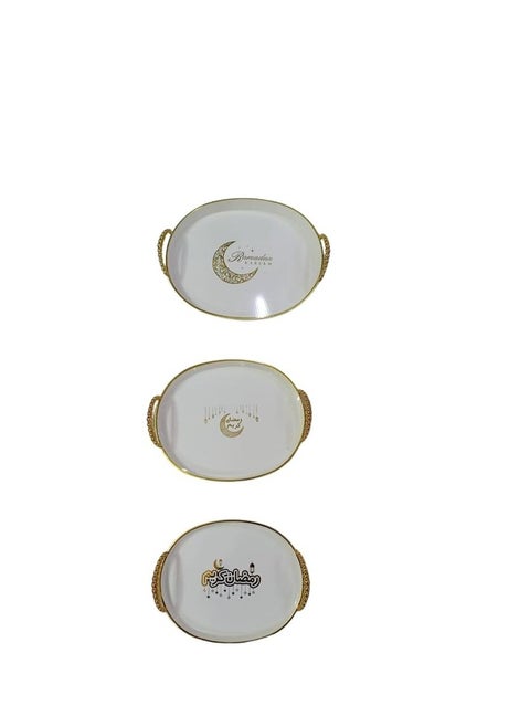 Ramadan Tray Set Bubbles Hand - 3 Different Sizes for Elegant Serving F (White, Round)