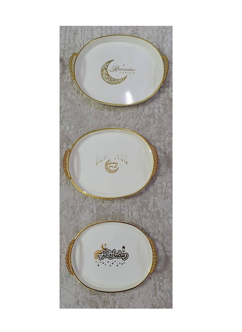 Ramadan Tray Set Bubbles Hand - 3 Different Sizes for Elegant Serving F (White, Round)