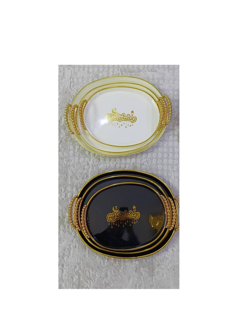 Ramadan Tray Set Bubbles Hand - 3 Different Sizes for Elegant Serving F (White, Round)