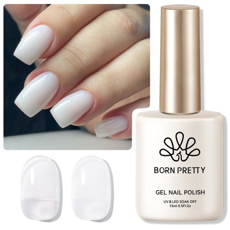Born Pretty Milky White Gel Nail Polish Jelly White Sheer Translucent Neutral Gel Polish Hema-Free Soak Off Nail Art Gel 15ml, 0.54 Fl Oz - Image 1