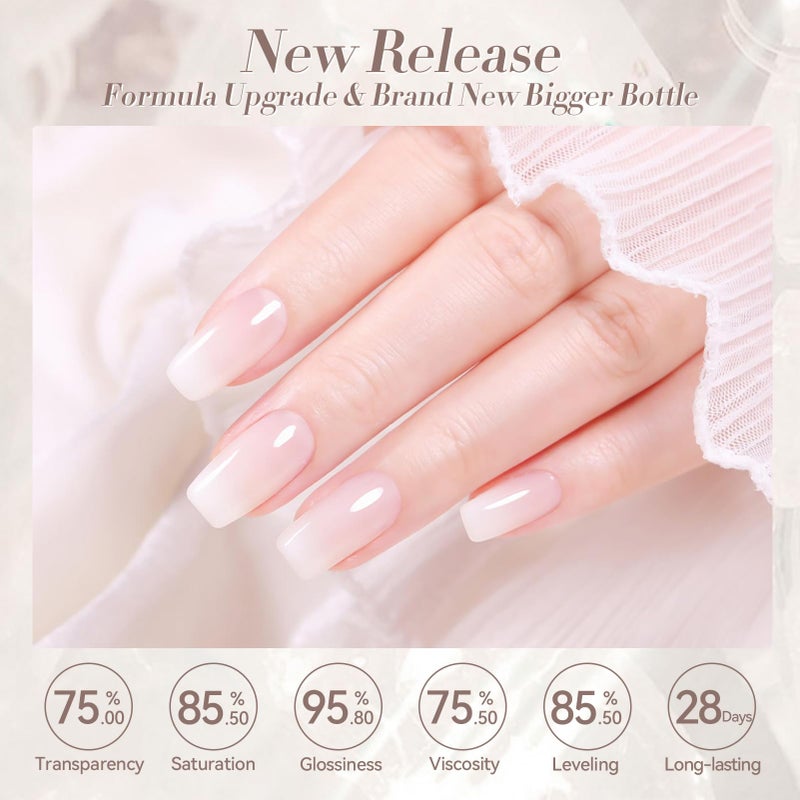 Born Pretty Milky White Gel Nail Polish Jelly White Sheer Translucent Neutral Gel Polish Hema-Free Soak Off Nail Art Gel 15ml, 0.54 Fl Oz - Image 5