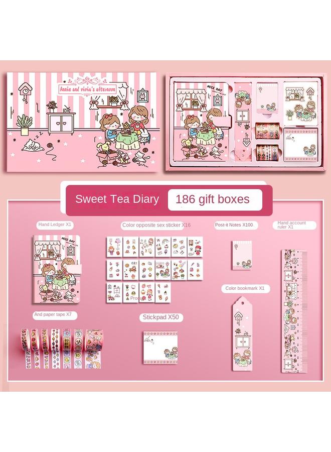 Bluejw Hand Account Book Gift Box Suit Girl's Heart Diary Primary School Gift Children's Stationery Girl's Full Set Of Tools Material Hand - Image 1