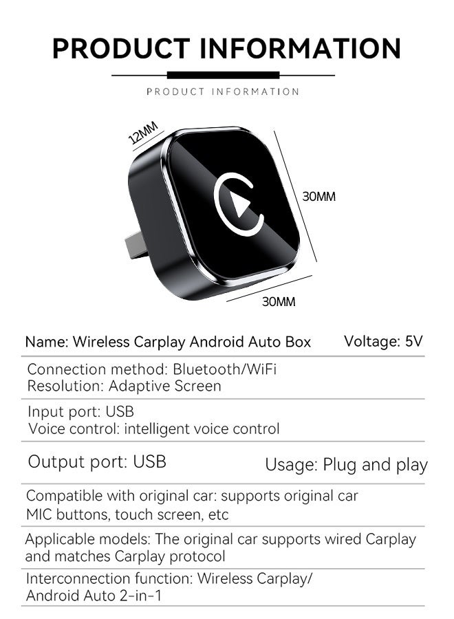 TUNKE Mini 2-in-1 Wireless CarPlay & Android Auto Adapter – Wired to Wireless Converter, Plug & Play, Fast Seamless Connection, Supports 1000+ Cars, Compact Design - Image 3