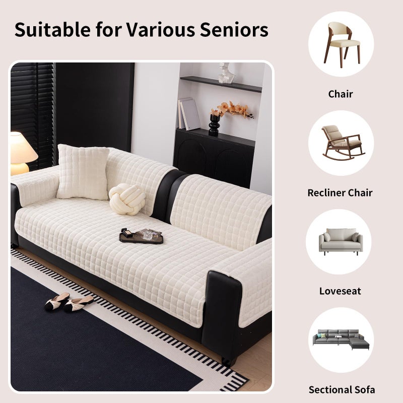 MDSASFD Velvet Couch Cover, Washable Sectional Sofa Cover, Anti Slip Sofa Slipcovers for 3 Cushion Couch Sofa L Shaped Recliner, Furniture Protector Covers for Pets Kids(White, Only 1 PCS) - Image 5