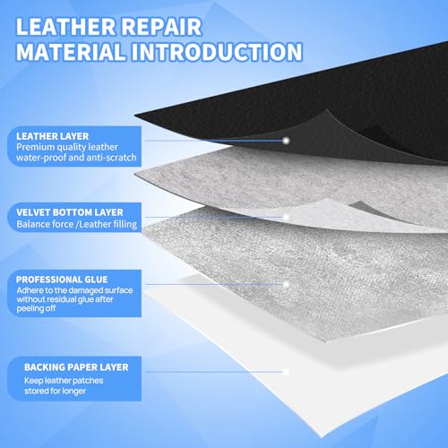 Kangshoon Leather Repair Patches 17X79 Inch SelfAdhesive Leather Repair Tape Stretch Vinyl Repair Kit for Couch Furniture Sofas Car Seats Black 17X79 Inch - Image 3