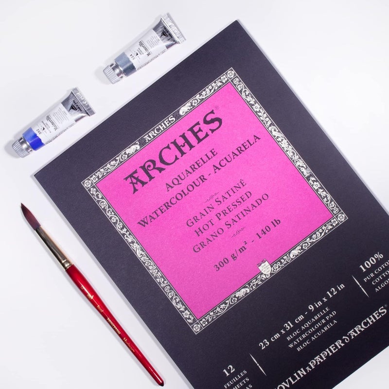 Arches دفتر ألوان مائية أكواريل، مضغوط ساخن، 140 رطل/300 جرام لكل متر مربع، 12 ورقة، 9x12 بوصة، ورق ألوان مائية 100% قطن - Image 2