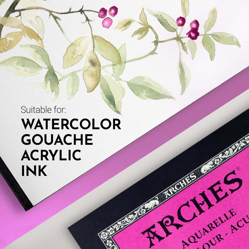 Arches دفتر ألوان مائية أكواريل، مضغوط ساخن، 140 رطل/300 جرام لكل متر مربع، 12 ورقة، 9x12 بوصة، ورق ألوان مائية 100% قطن - Image 3