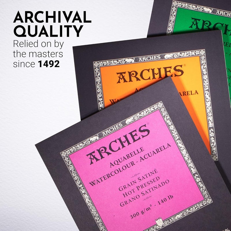 Arches دفتر ألوان مائية أكواريل، مضغوط ساخن، 140 رطل/300 جرام لكل متر مربع، 12 ورقة، 9x12 بوصة، ورق ألوان مائية 100% قطن - Image 5